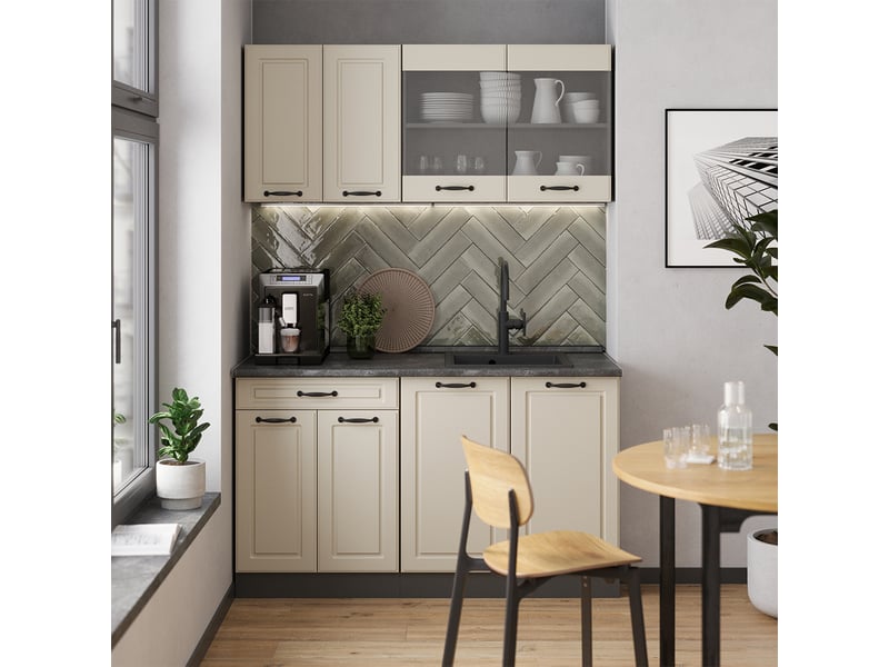  Vicco cuisine, sable campagneanthracite, 140cm plan de travail anthracite  - Conforama C