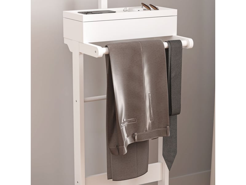  Valet de chambre en mdf tiroir amovible rangement chaussures finition blanche design vertical compact léger et facile à déplacer installation simple instructions fournies  - Conforama D