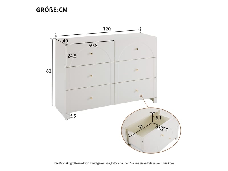  Commode 6 tiroirs 120x40x82 cm en panneau de particules blanc  - Conforama E