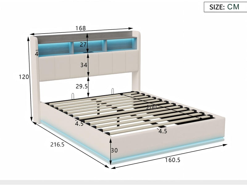  Lit coffre 160x200 cm - led intégrée - tête de lit avec rangement - ports usb + type-c - velours  - Conforama C