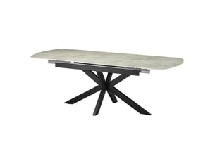 Hestia - table extensible rectangulaire en pierre frittée beige pieds en métal noir 180-220 cm