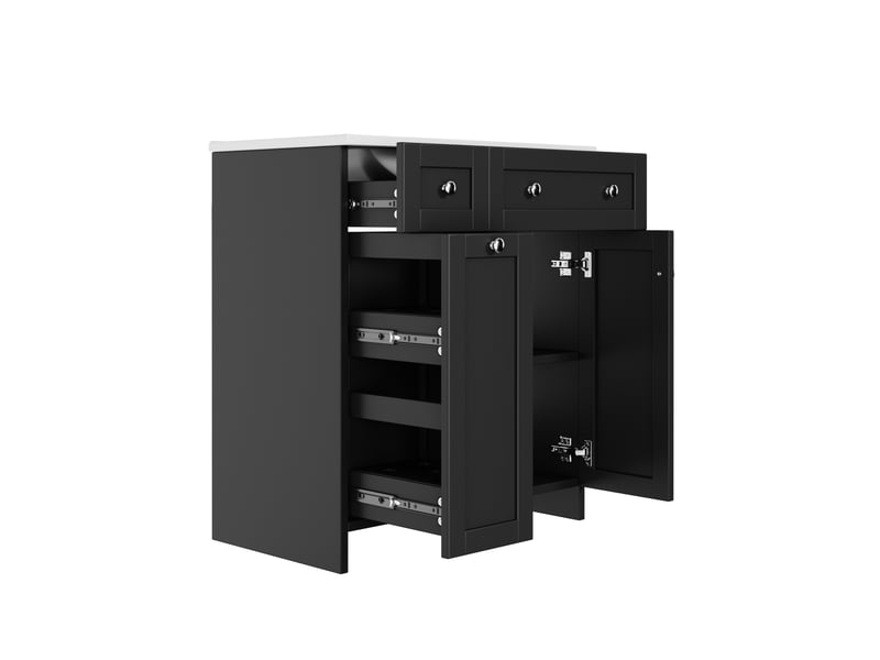  Meuble vasque noir avec lavabo intégré, tiroirs et charnières amorties 76 cm  - Conforama D