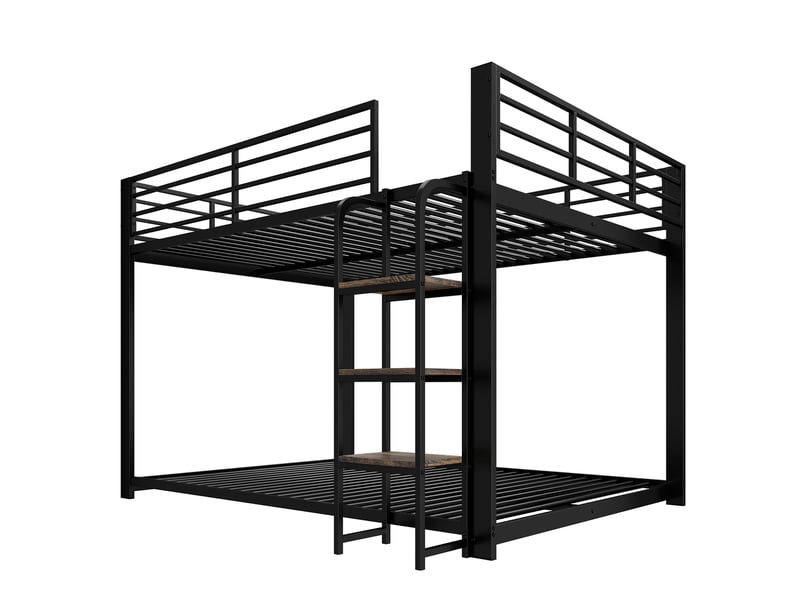  Lit superposé métal noir 140x200 cm avec échelle et étagères en bois  - Conforama E