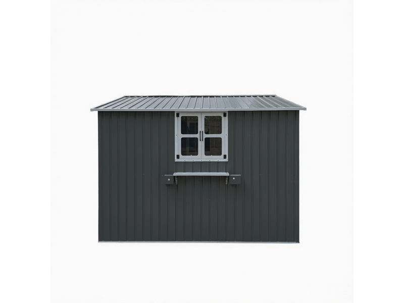  Abri de jardin métal 7m2 gris anthracite, cabanon acier galvanisé étanche avec fenêtres et portes verrouillables, 313x255cm  - Conforama E