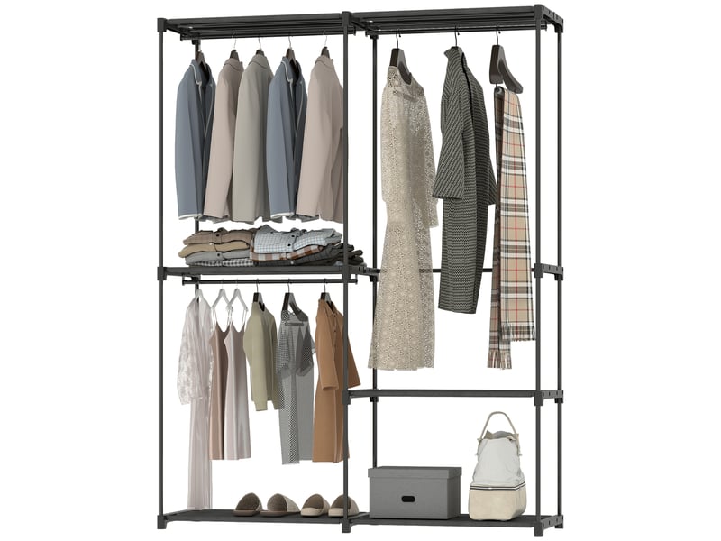  Portant à vêtements portable , structure en métal, étagères en tissu, grand espace de rangement, noir  - Conforama B