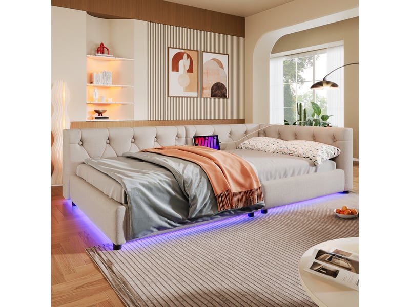  Lit convertible en lin beige 90x200 cm  - Conforama E
