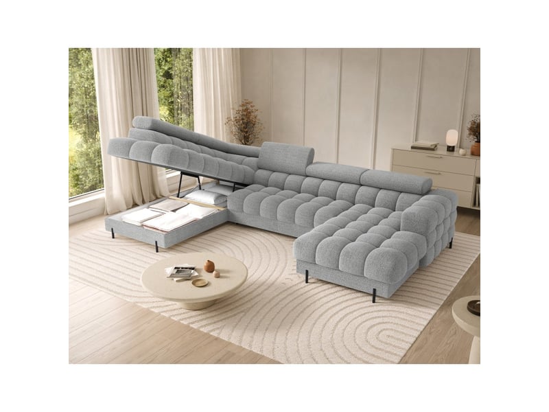  Canapé panoramique convertible gris clair angle gauche feraria 358x93x202cm  - Conforama C
