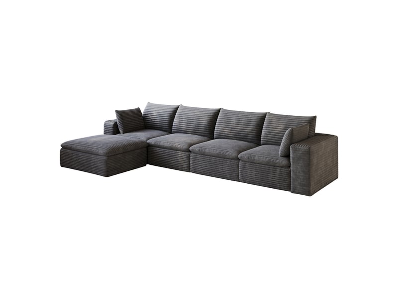  Canapé modulable,340x160x82 cm,5 places,velours côtelé,gris foncé  - Conforama D