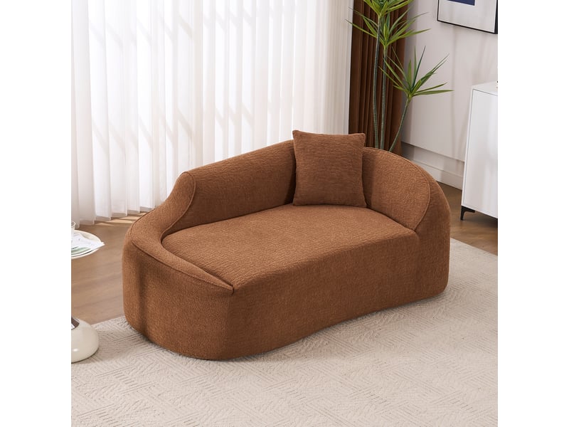  Canapé convertible 2 places en forme de méridienne, assise profonde avec coussin en chenille caramel, 155 × 96 × 65 cm  - Conforama B