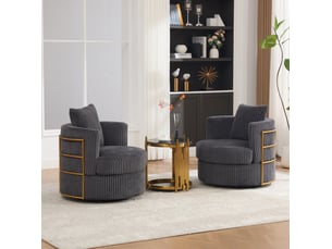 Fauteuil pivotant à 360 degrés avec rangement sous l’assise, lot de 2 en velours côtelé gris, 76 × 79 × 78 cm
