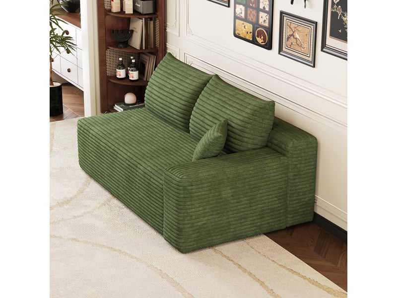 Canapé 2 places vert moderne, petit canapé droit compact pour salon et studio, module canapé vert 151 cm - Conforama E