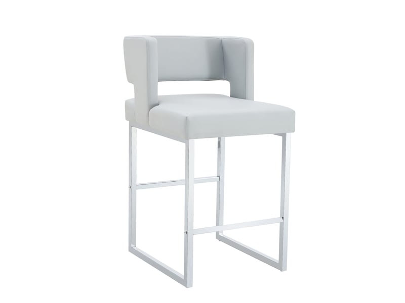  Lot de 2 tabourets de bar 49.5x41.4x91.4cm – design carré moderne et confortable avec sièges en cuir - pieds en métal argenté - gris  - Conforama A
