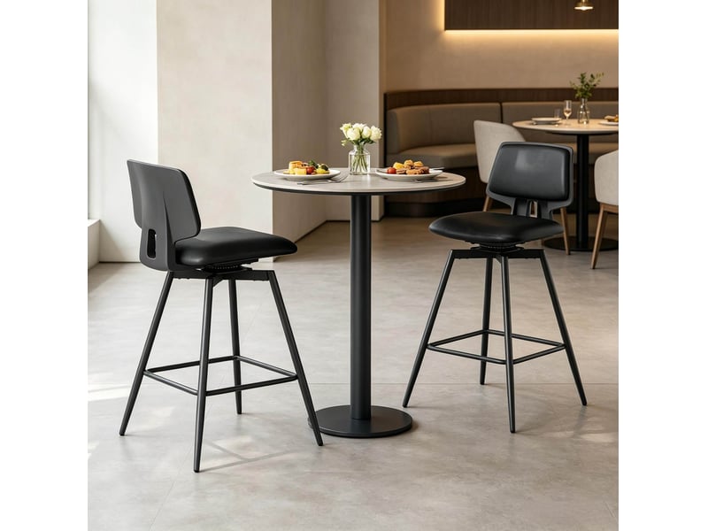  Tabouret de bar pivotant lot de 2 avec dossier ergonomique et repose-pieds en simili cuir et métal noir  - Conforama C