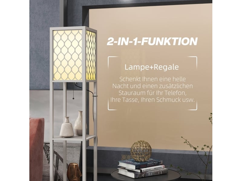  Lampadaire 26x26x156 cm 2 tablettes mdf gris clair  - Conforama D