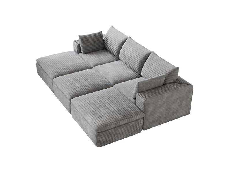  Canapé modulable 6 places en velours côtelé gris, avec coussins déhoussables, sans montage  - Conforama A