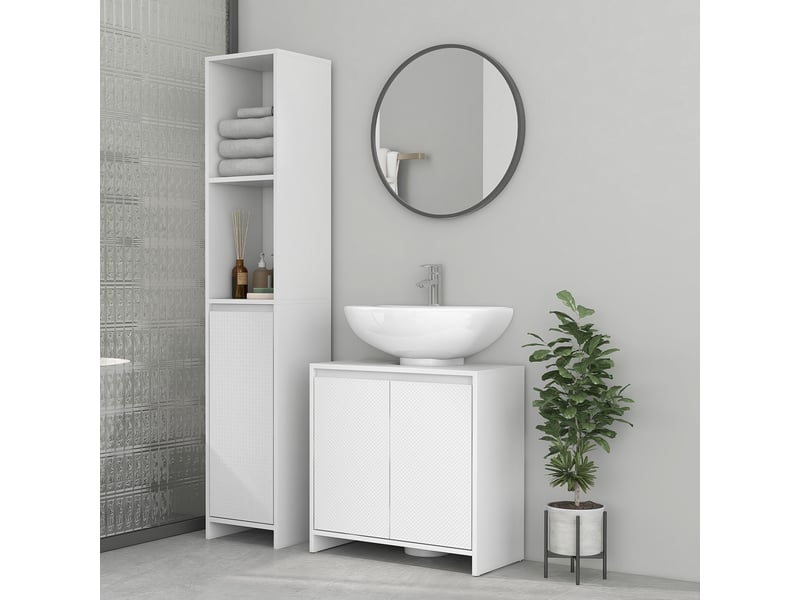  Meuble sous-évier moderne avec étagère, système anti-basculement, charge maximale 40 kg, 60 x 30 x 60 cm, blanc  - Conforama D