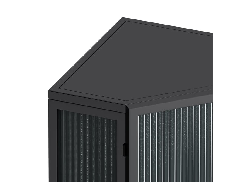  Meuble bas d'angle 56 x 42,5 x 80 cm – noir – 2 portes en verre trempé et rangement à 2 niveaux  - Conforama E