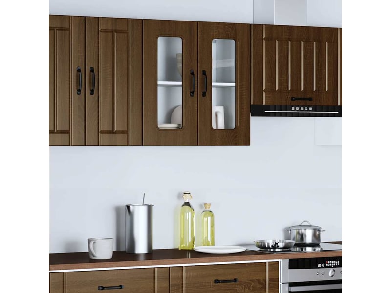  Armoire murale de cuisine et porte en verre kalmar chêne marron shl8627  - Conforama C