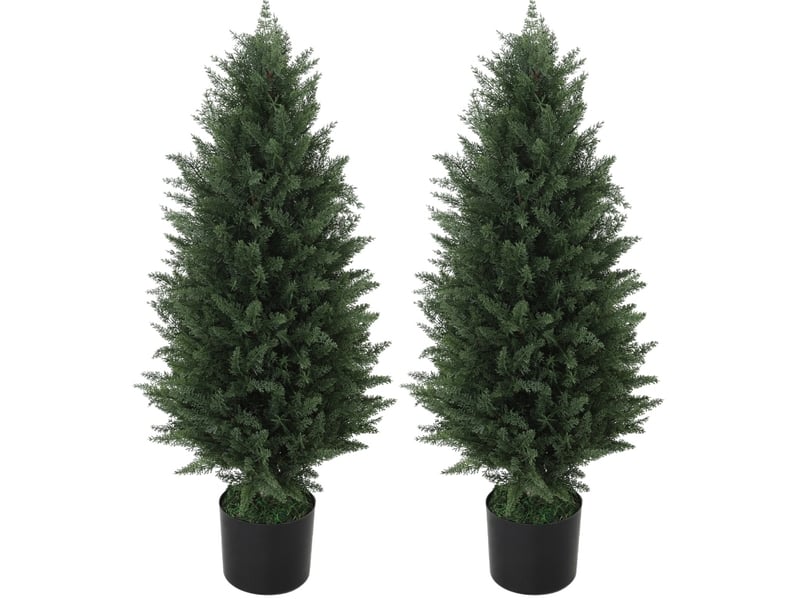  Lot de 2 cyprès artificiels 33x33x90 cm résistants aux uv en pot vert  - Conforama A