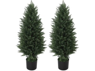 Lot de 2 cyprès artificiels 33x33x90 cm résistants aux uv en pot vert