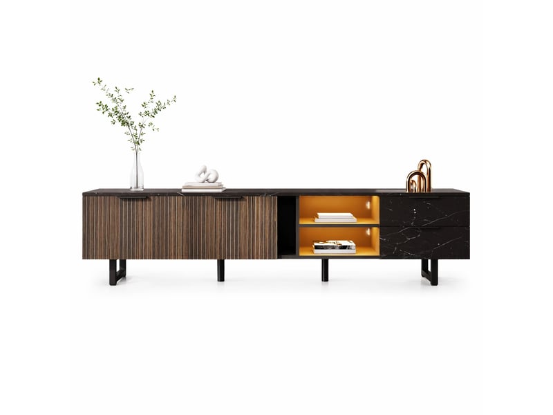  Meuble tv modenvie 200 x 38 x 50 cm avec led multicolore contrôlable par application noir et bois  - Conforama A