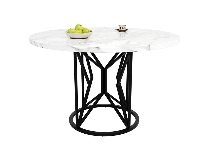 Table de salle à manger avec plateau imitation marbre et pieds métal réglables 100×100×76 cm noir - Conforama A