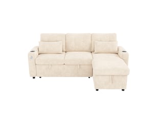 Canapé d'angle droit convertible <strong>HAUSS SPOLE</strong> <strong></strong> 3 places Tissu beige avec coffre de rangement