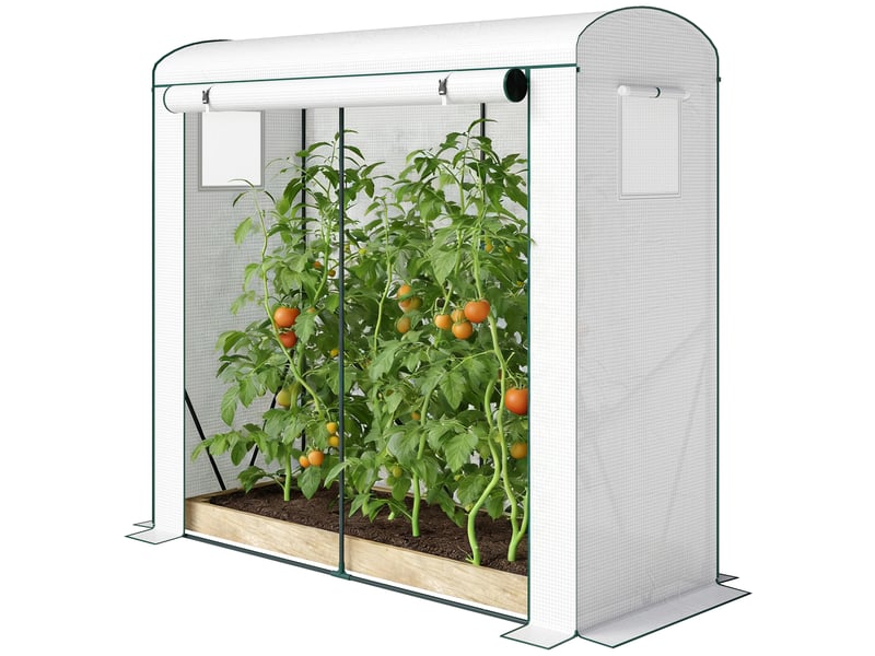  Serre avec fenêtres grillagées et porte enroulable, serre en acier recouverte d'une bâche blanche 200 x 75 x 188 cm  - Conforama B