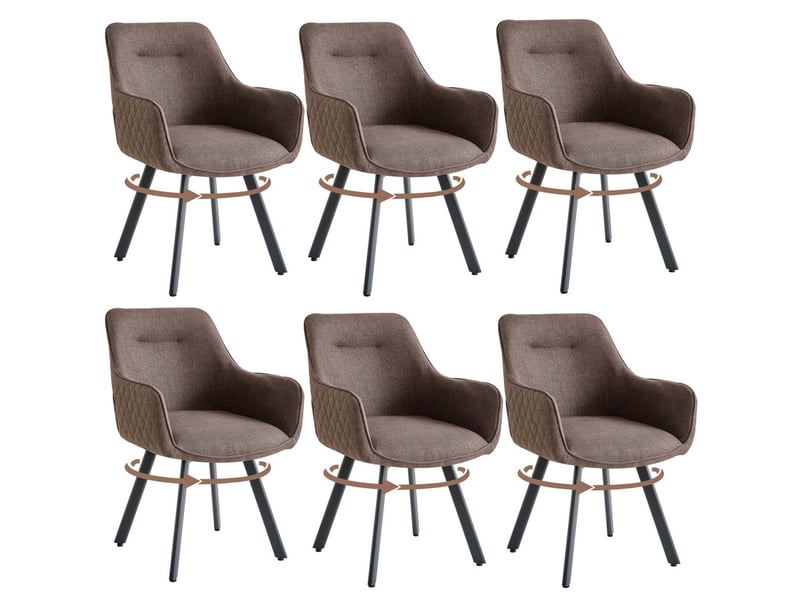 Lot de 6 chaises pivotante à 360°, chaise salle à manger moderne, chaises à haut dossier en motif en losanges, cuisine en lin, marron foncé - Conforama A
