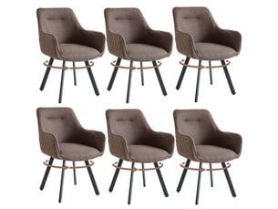 Lot de 6 chaises pivotante à 360°, chaise salle à manger moderne, chaises à haut dossier en motif en losanges, cuisine en lin, marron foncé