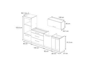 Vicco cuisine, blanc haute brillanceblanc, 280cm sans pt