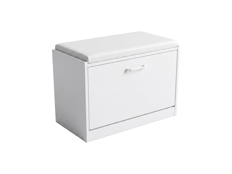  Kaizen - banc d'entrée avec étagère à chaussures 63x47x30 cm, étagère à chaussures pour 9 paires avec coussin en bois blanc  - Conforama A