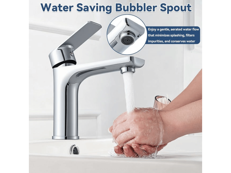  Robinet mitigeur pour lavabo de salle de bain, eau chaude et froide réglables, finition chromée et acier inoxydable  - Conforama C