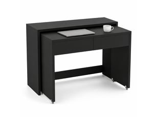 Bureau compact 110x40x78 cm, 2 tiroirs, pliable avec rangement, meuble salon et bureau, meuble entrée, aggloméré, noir