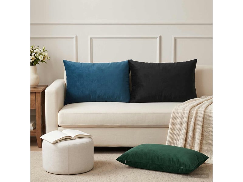  Lot de 2 coussins avec oreiller, coussins décoratifs heerlen bleu velours cf50423  - Conforama B
