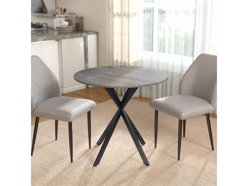  Table à manger ronde pour 2 personnes avec plateau aspect bois et croisé piètement en acier, gris  - Conforama D
