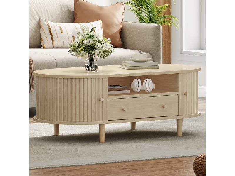  Table basse, mdf, chêne, 100 x 50 x 36 cm, avec éclairage led, avec rangement  - Conforama E