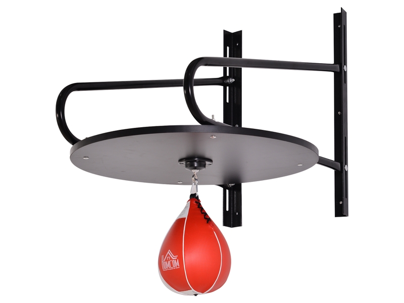  Punching ball poire de vitesse boxe avec support plateau tournant + pompe en bois hauteur réglable acier revêtement synthétique rouge noir  - Conforama A