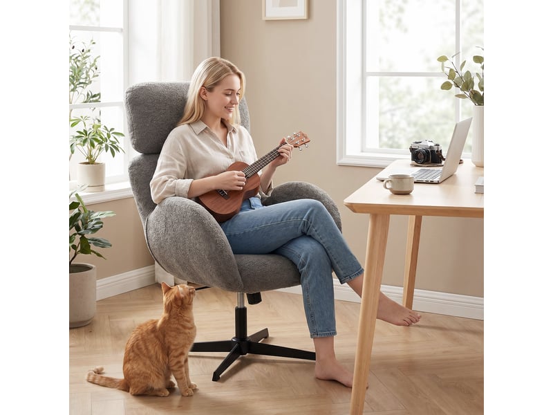  Chaise de bureau avec revêtement en tissu aspect velours, chaise rembourrée avec piètement en acier, chaise de bureau réglable en hauteur, grise  - Conforama D