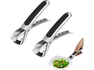 2 pince de cuisine anti-brûlure en acier inoxydable, 2 pièces, antidérapante et résistante aux brûlures, idéale pour les friteuses à air chaud