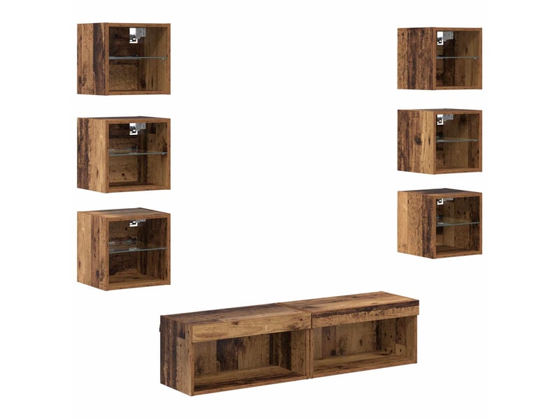  Meuble tv - banc tv - meuble de rangement 8 pcs bois ancien verre  - Conforama A