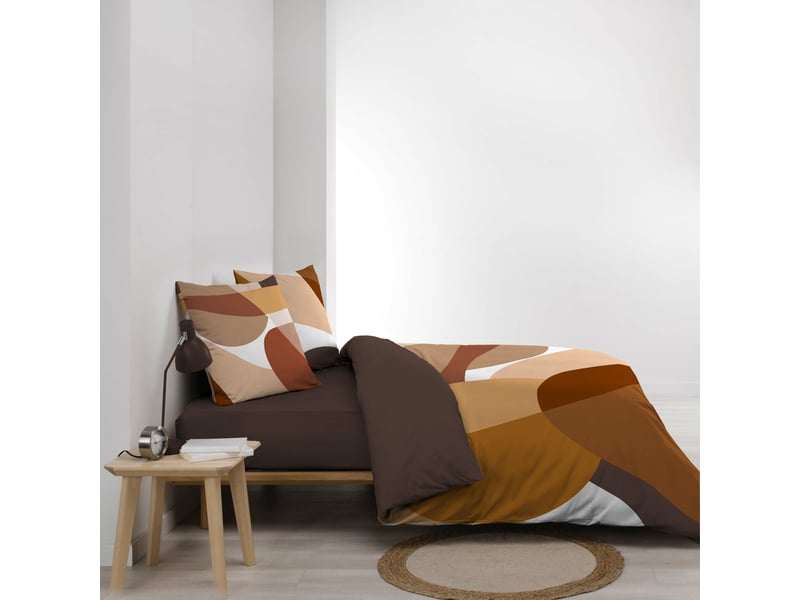  Parure de lit 240 x 220 cm 100% coton 42 fils boogie + drap housse 140 x 190 cm caramel  - Conforama D