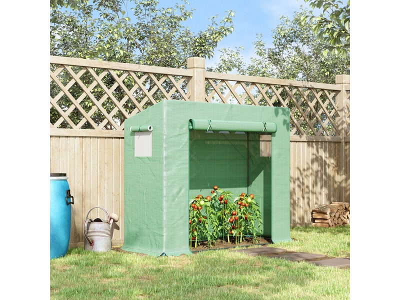 Serre de jardin en aluminium, avec porte enroulable et fenêtres latérales, en acier et plastique, 200 x 76 x 168 cm, verte  - Conforama D