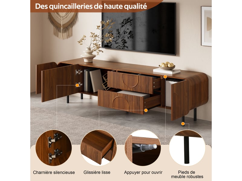  Meuble tv noyer 180 cm style mid-century 3 portes 2 tiroirs  - Conforama R