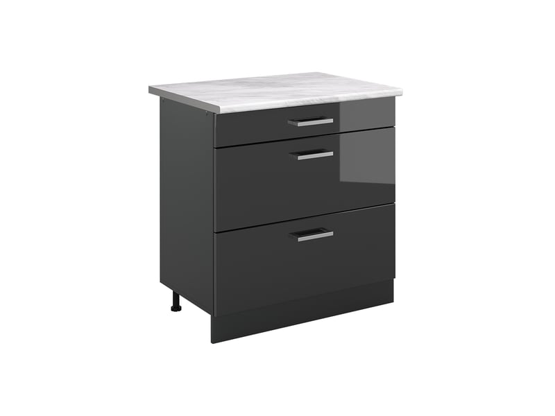  Vicco meuble cuisine, anthracite haute brillanceanthracite, 80cm avec 3 tiroirs plan de travail marbre  - Conforama A
