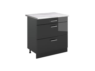 Vicco meuble cuisine, anthracite haute brillanceanthracite, 80cm avec 3 tiroirs plan de travail marbre