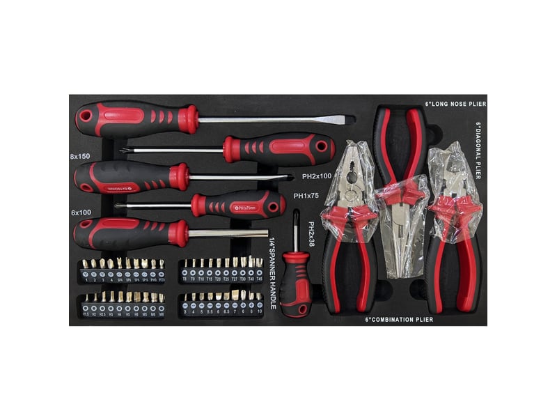 Coffre à outils en acier noir et rouge avec 3 tiroirs, fermetures métalliques et poignée de transport pratique - Conforama D