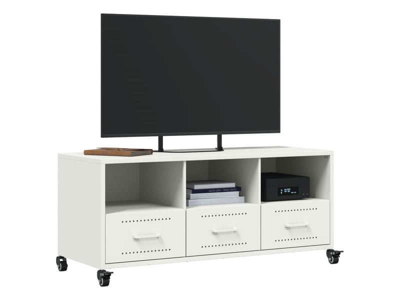  Meuble tv - banc tv - meuble de rangement blanc 100,5x39x43,5 cm acier  - Conforama D