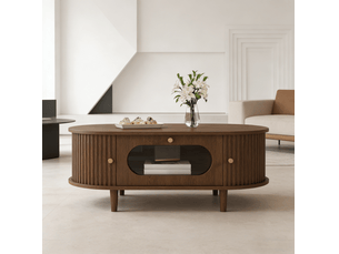 Table basse ovale coloris bois foncé TCQPZ - 50 cmx100 cm