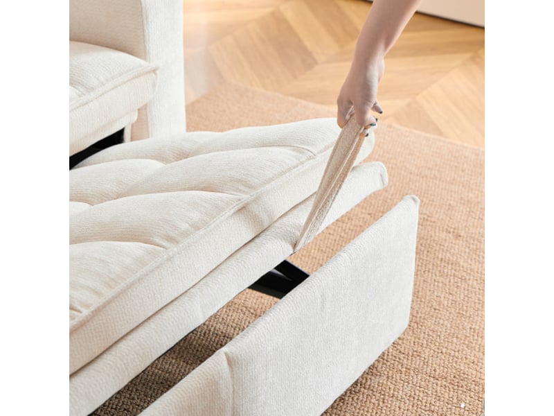  Canapé-lit 3 en 1 de 142 cm, coussins moelleux comme des nuages, 2 coussins lombaires, tablette et porte-gobelets  - Conforama E